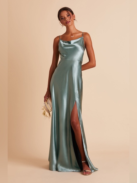 Birdy Grey Dresses & Skirts - BIRDY GREY Lisa Dress In Shiny Satin Sea Glass